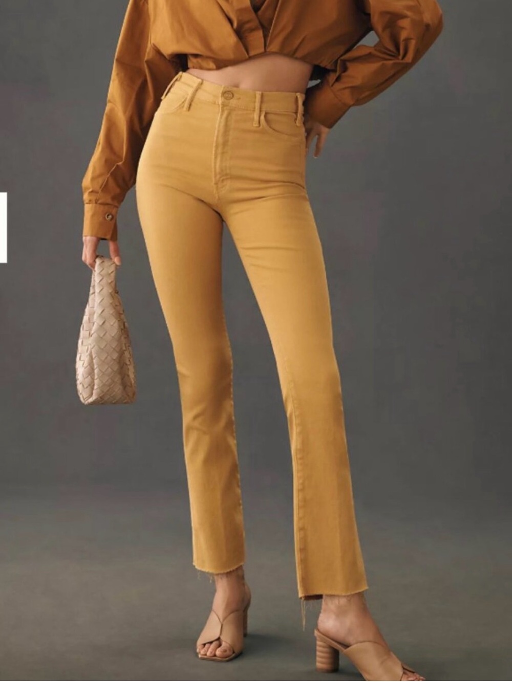 Mother The Hustler‎ Ankle Fray Jeans Women's 27 High Rise Second Chance Yellow